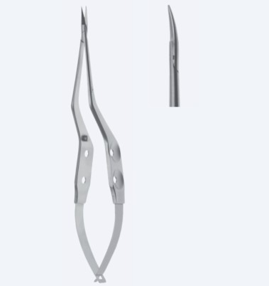 Ножиці, хірургічні, "Yasargil", мікро, байонетної форми, вигнуті, гострокінцеві, загальна довжина 225 мм, 9"